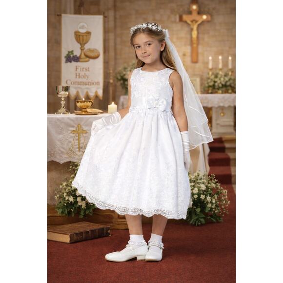 NEW Girls First Holy Communion Dress Size 6 - Embroidered Organza w/Satin  Ribbon